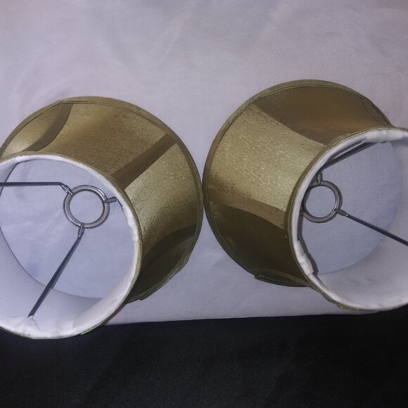 VTG Small Green Bell Shape Lamp Shade Faux Silk 8x9 Home Decor Set of 2 - Picture 4 of 13